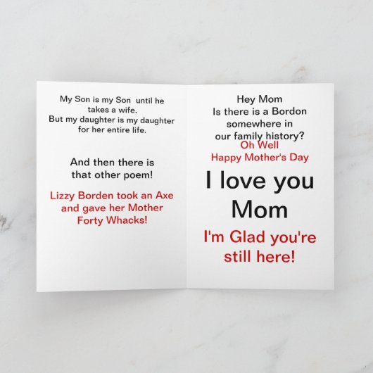 Happy Moederdag Funny Card Kaart (Binnen)