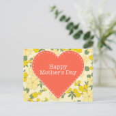 Happy Moederdag geel  floral briefkaart (Staand voorkant)