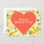 Happy Moederdag geel  floral briefkaart (Voorkant / Achterkant)