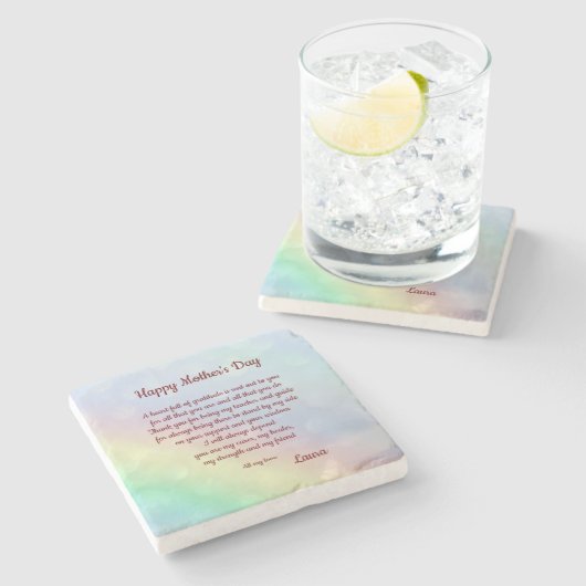 Happy Moederdag gepersonaliseerd gedicht Stenen Onderzetter (Zijkant)