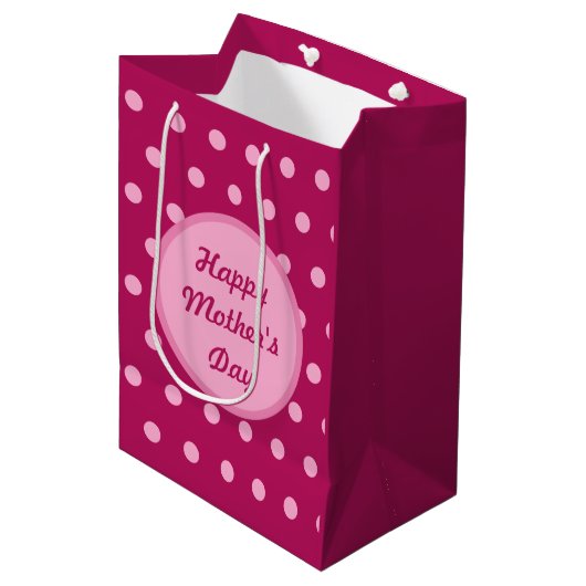 Happy Moederdag Gift Bag (Magenta & Soft Pink) Medium Cadeauzakje (Voorkant Gekanteld)