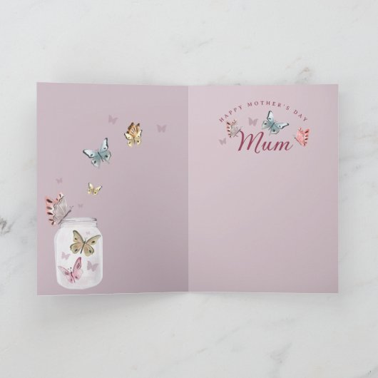 Happy Moederdag Gift Mum Waterverf Vlinders Kaart (Binnen)