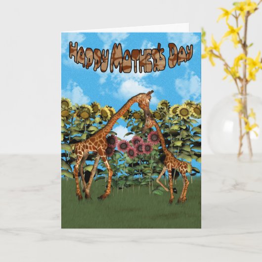 Happy Moederdag Giraffe kaart (Gele Bloem)
