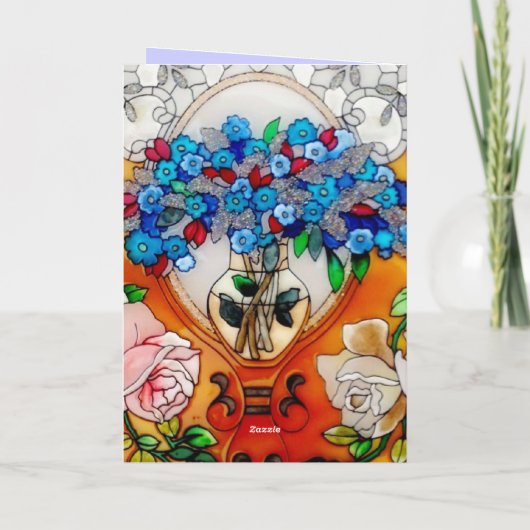 Happy Moederdag Glas in lood Flowers in Vaas C Kaart (Achterkant)