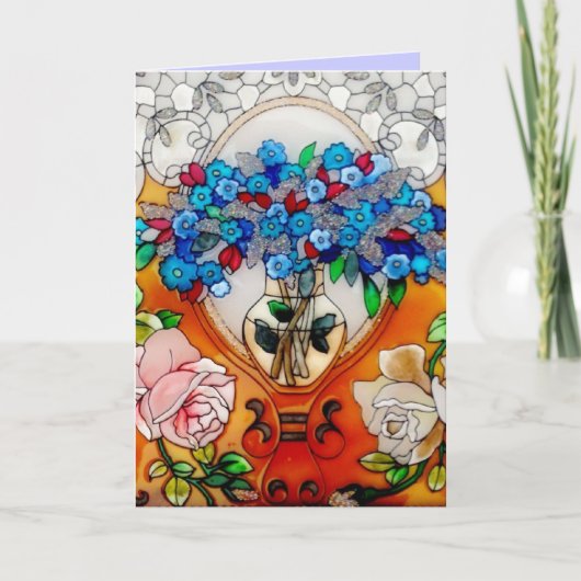 Happy Moederdag Glas in lood Flowers in Vaas C Kaart (Voorkant)