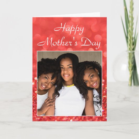 Happy Moederdag Glitter Cherned Family Foto Kaart (Voorkant)