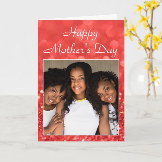 Happy Moederdag Glitter Cherned Family Foto Kaart (Gele Bloem)
