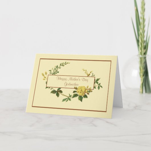 Happy Moederdag Godmother met Yellow Rose Kaart (Voorkant)