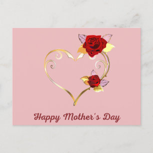 Happy Moederdag Gold Heart en Rozen Kaart