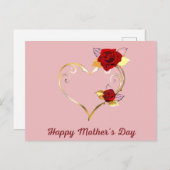 Happy Moederdag Gold Heart en Rozen Kaart (Voorkant / Achterkant)