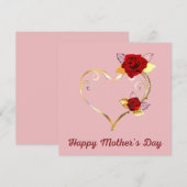 Happy Moederdag Gold Heart en Rozen Kaart (Voorkant / Achterkant)