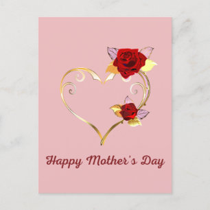Happy Moederdag Gold Heart en Rozen Kaart