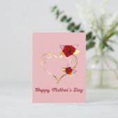 Happy Moederdag Gold Heart en Rozen Kaart (Staand voorkant)