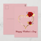 Happy Moederdag Gold Heart en Rozen Kaart (Voorkant / Achterkant)