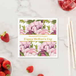 Happy Moederdag Gold Name Pink Peony Floral Servet