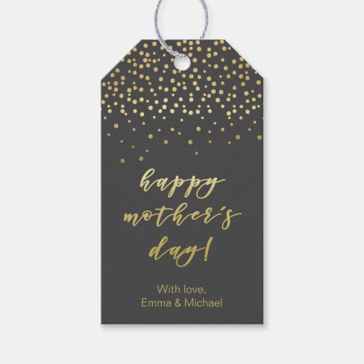 Happy Moederdag - Gold Script en Confetti Cadeaulabel (Voorkant)