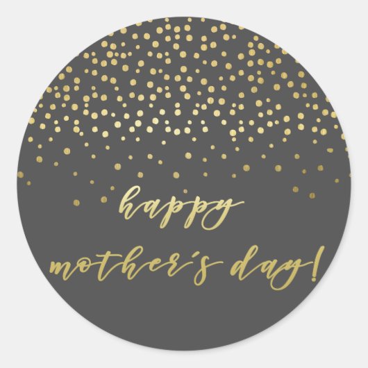 Happy Moederdag - Gold Script en Confetti Ronde Sticker (Voorkant)