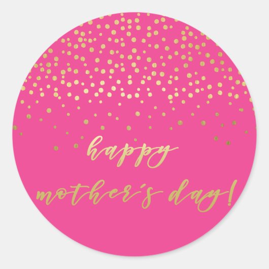Happy Moederdag - Gold Script en Confetti Ronde Sticker (Voorkant)
