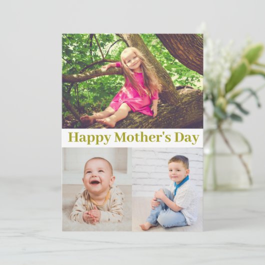 Happy Moederdag Gold Script Photo Collage Card Kaart (Staand voorkant)
