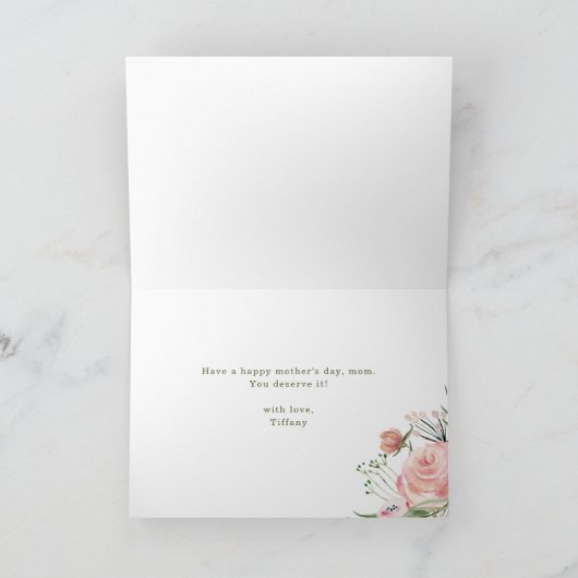 Happy Moederdag| Goud en Blush roze bloemen Kaart (Binnen)