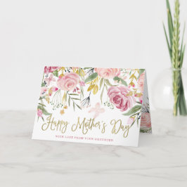 Happy Moederdag| Goud en Blush roze bloemen Kaart