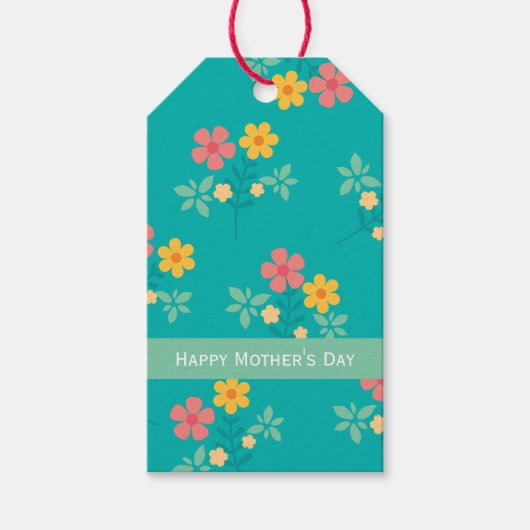 Happy Moederdag Green Daisy  Bouquet Cadeaulabel (Voorkant)