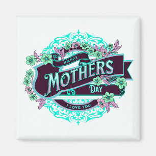 Happy Moederdag Green Paars Floral Magneet