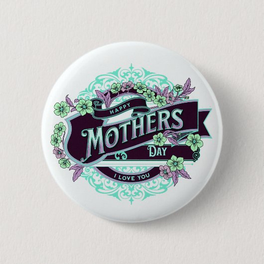 Happy Moederdag Green Paars Floral Ronde Button 5,7 Cm (Voorkant)