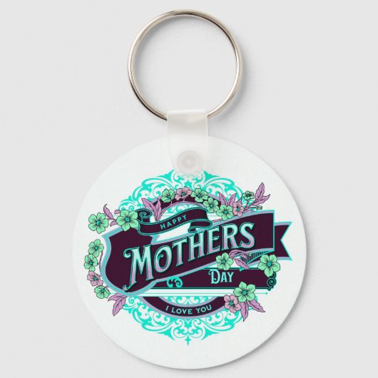 Happy Moederdag Green Paars Floral Sleutelhanger (Voorkant)