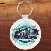 Happy Moederdag Green Paars Floral Sleutelhanger (Voorkant)
