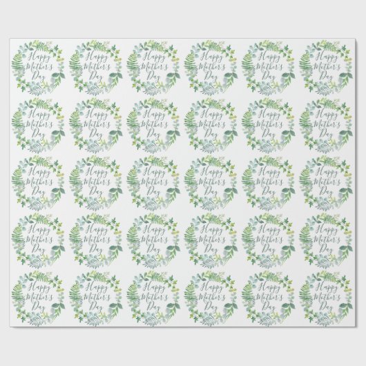 Happy Moederdag Greenery Foliage Wreath Cadeaupapier (Vlak)