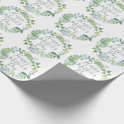 Happy Moederdag Greenery Foliage Wreath Cadeaupapier (Hoek)