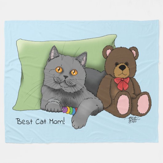 Happy Moederdag Grey Cat Fleece Deken (Voorkant (Horizontaal))