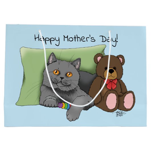 Happy Moederdag Grey Cat Groot Cadeauzakje (Achterkant)