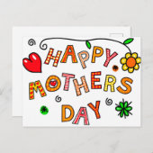 Happy Moederdag Hand Drawn Cartoon Typografie Briefkaart (Voorkant / Achterkant)