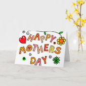 Happy Moederdag Hand Drawn Cartoon Typografie Kaart (Gele Bloem)