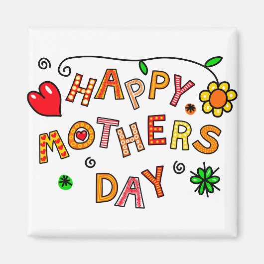 Happy Moederdag Hand Drawn Cartoon Typografie Magneet (Voorkant)