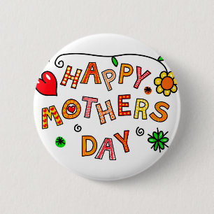 Happy Moederdag Hand Drawn Cartoon Typografie Ronde Button 5,7 Cm