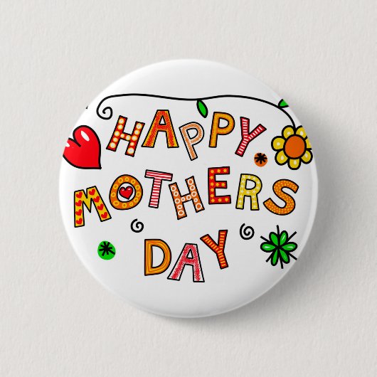 Happy Moederdag Hand Drawn Cartoon Typografie Ronde Button 5,7 Cm (Voorkant)