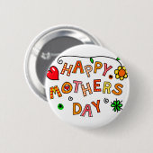 Happy Moederdag Hand Drawn Cartoon Typografie Ronde Button 5,7 Cm (Voorkant /achterkant)