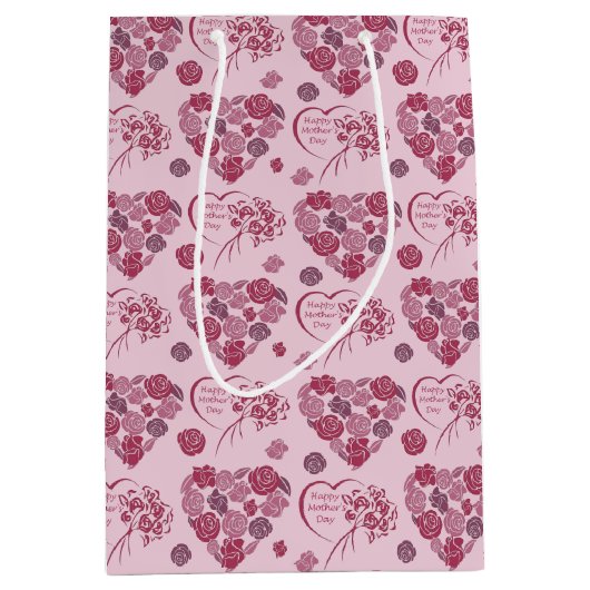 Happy Moederdag Heart Bouquet Pattern Medium Cadeauzakje (Voorkant)