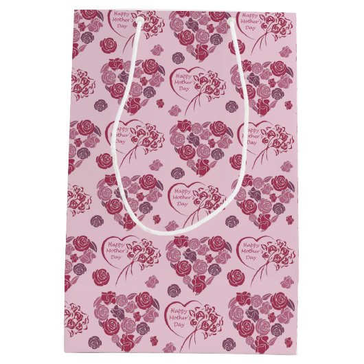 Happy Moederdag Heart Bouquet Pattern Medium Cadeauzakje (Achterkant)