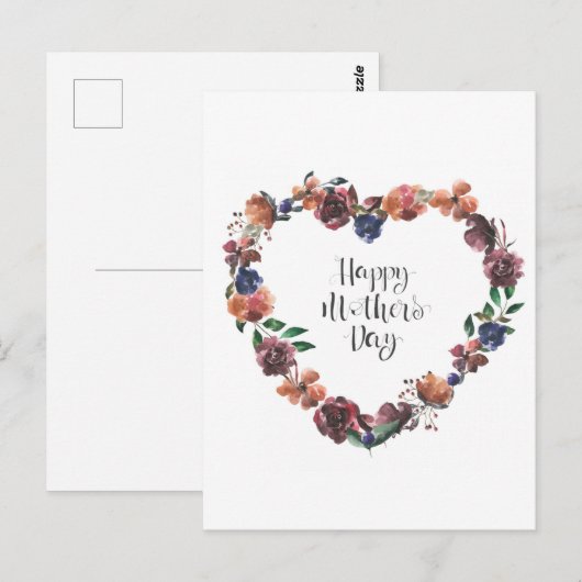 Happy Moederdag Heart Floral Flowers Script Briefkaart (Voorkant / Achterkant)