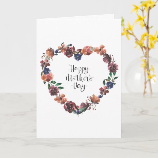 Happy Moederdag Heart Floral Flowers Script Kaart (Gele Bloem)