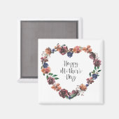 Happy Moederdag Heart Floral Flowers Script Magneet (Voorkant / Achterkant)