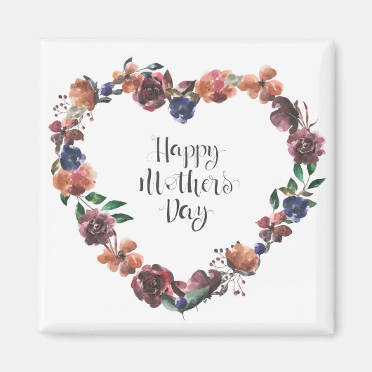 Happy Moederdag Heart Floral Flowers Script Magneet (Voorkant)