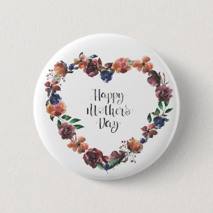 Happy Moederdag Heart Floral Flowers Script Ronde Button 5,7 Cm