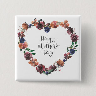Happy Moederdag Heart Floral Flowers Script Vierkante Button 5,1 Cm