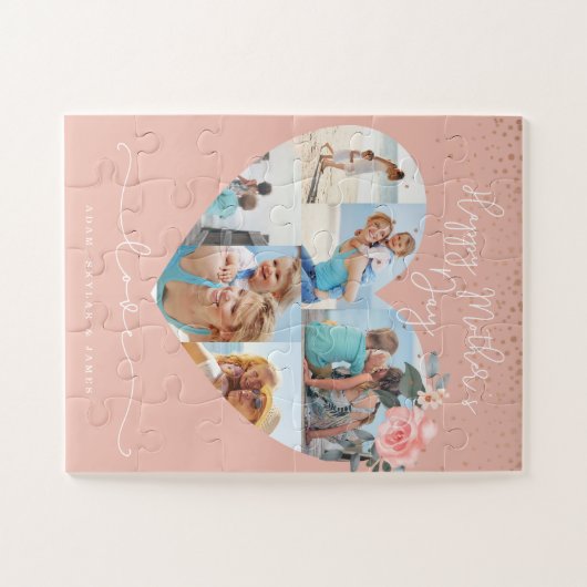 Happy Moederdag Heart Floral Foto Collage Pink Legpuzzel (Horizontaal)