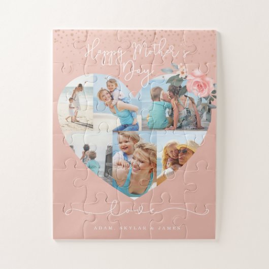 Happy Moederdag Heart Floral Foto Collage Pink Legpuzzel (Verticaal)
